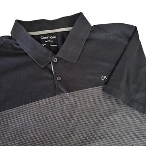 Calvin Klein Polo Shirt Men XXL Black Grey Liquid Touch Striped Cotton Short Slv